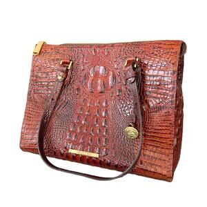 Brahmin Anywhere Tote Pecan Melbourne Croc Embossed Leather Shoulder Bag